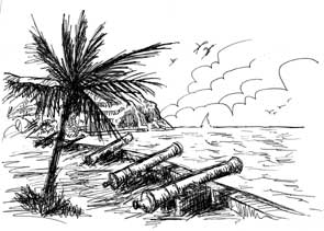 le barachois, dessin, carte postale, &icirc;le de la r&eacute;union